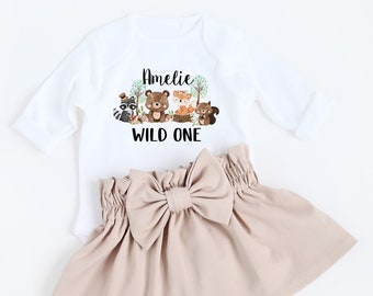 1st Birthday Girl Outfit Wild One Birthday Forest Animals First Birthday Girl Beige Skirts Bow Headband Woodland Birthday  Girl Outfit