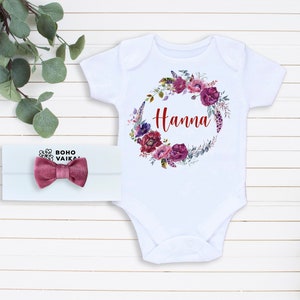 Girls Baby BodysuitPersonalized Baby GiftFloral Wreath GCB-48