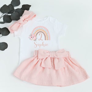 2nd Birthday Outfit Girl Boho Rainbow Rose Gold Second Birthday Girl Personalized Birthday Shirt Girls Blush Skirt Two Summer Toddler Outfit