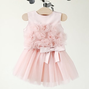 Flower Girl Dress, Dusty Rose Pink Tutu Dress with Bow, Girls Fancy Dress, Birthday Girl Dress, Girls Photoshoot Dress, Special Occasion