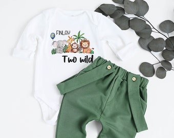 Safari 2nd Birthday Outfit Boy, Zoo Birthday, Jungle Birthday Shirt, Custom Second Birthday Outfit, Two wild, Giraffe, Elephant, Monkey,Lion