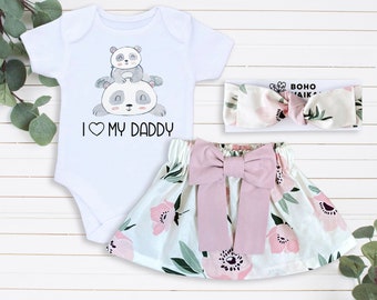 Tenue de bébé fille J'aime mon body papa Tenue de fête des pères Vêtements d'été pour bébé fille Cadeau de fête des pères heureux de cadeau de bébé Panda