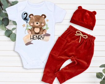 Second Birthday Boy Outfit Bear Birthday Shirt Personalized 2nd Birthday Boy Outfit Birthday Gift for Kids Toddler Boy Clothing Set