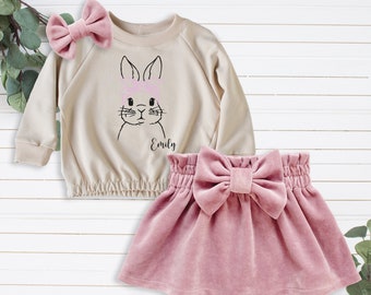 Girl Bunny Outfit Toddler Bunny Outfit Personalized Easter Outfit Custom Girl Outfit Bunny Personalized Baby Girl Spring Sweatshirt