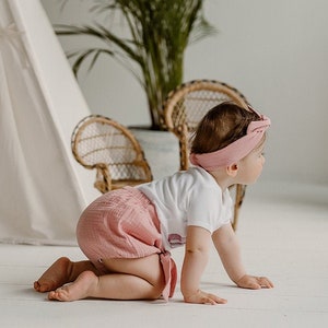2nd Birthday Outfit Girl Boho Summer Second Birthday Outfit Girl Light Pink Baby Girl Bloomers Muslin Teepee Birthday Baby Knot Headband