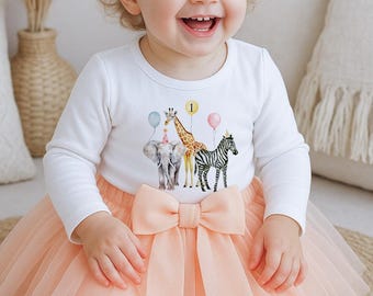 Safari 1st Birthday Girl Outfit: Personalized Wild One Peach Tutu Set