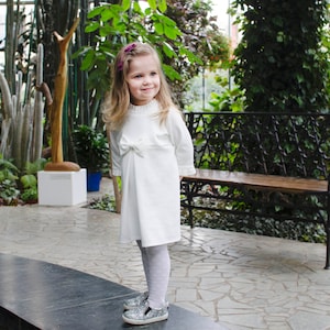 Girls White Dress Christening Dress For Toddler White Dress With Bow Girls Winter Dress Birthday Dress Girls Formal Wear Occassion Dress