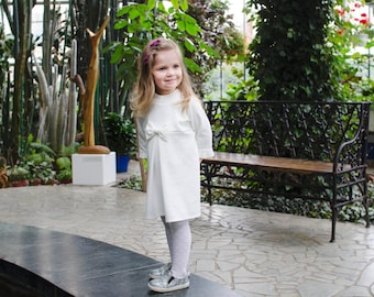 Robe de baptême pour fille, robe blanche pour tout-petit, robe de baptême, robe de 1er anniversaire, robe blanche pour bébé avec nœud, robe d'hiver