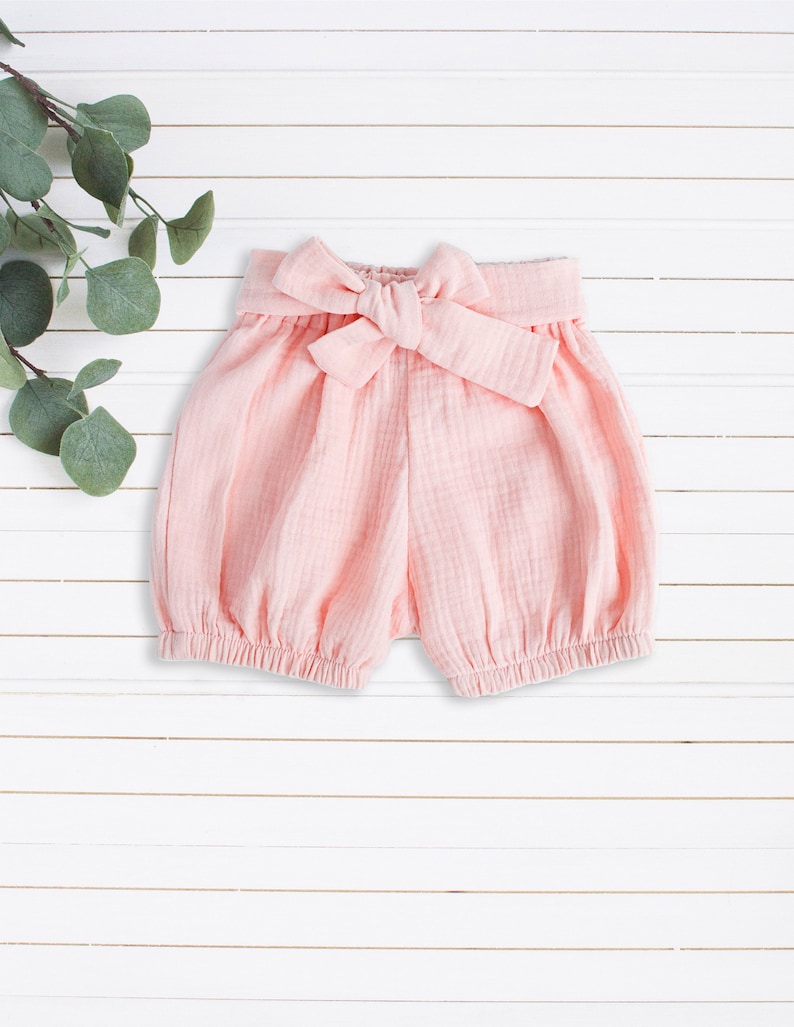Boho Baby Girl Bloomers Shorts Light Pink Baby Girl Clothes Top Knot Headband Set Toddler Diaper Cover High Waisted With Bow Baby Bummies image 6