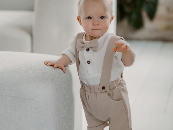 Baby Boy Beige Printed Shirt With Removable Tie Baby Boy Beige Printed Shirt With Removable Tie