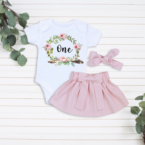 Linen 1st Birthday Girl Outfit Boho Birthday Outfit Baby Girl