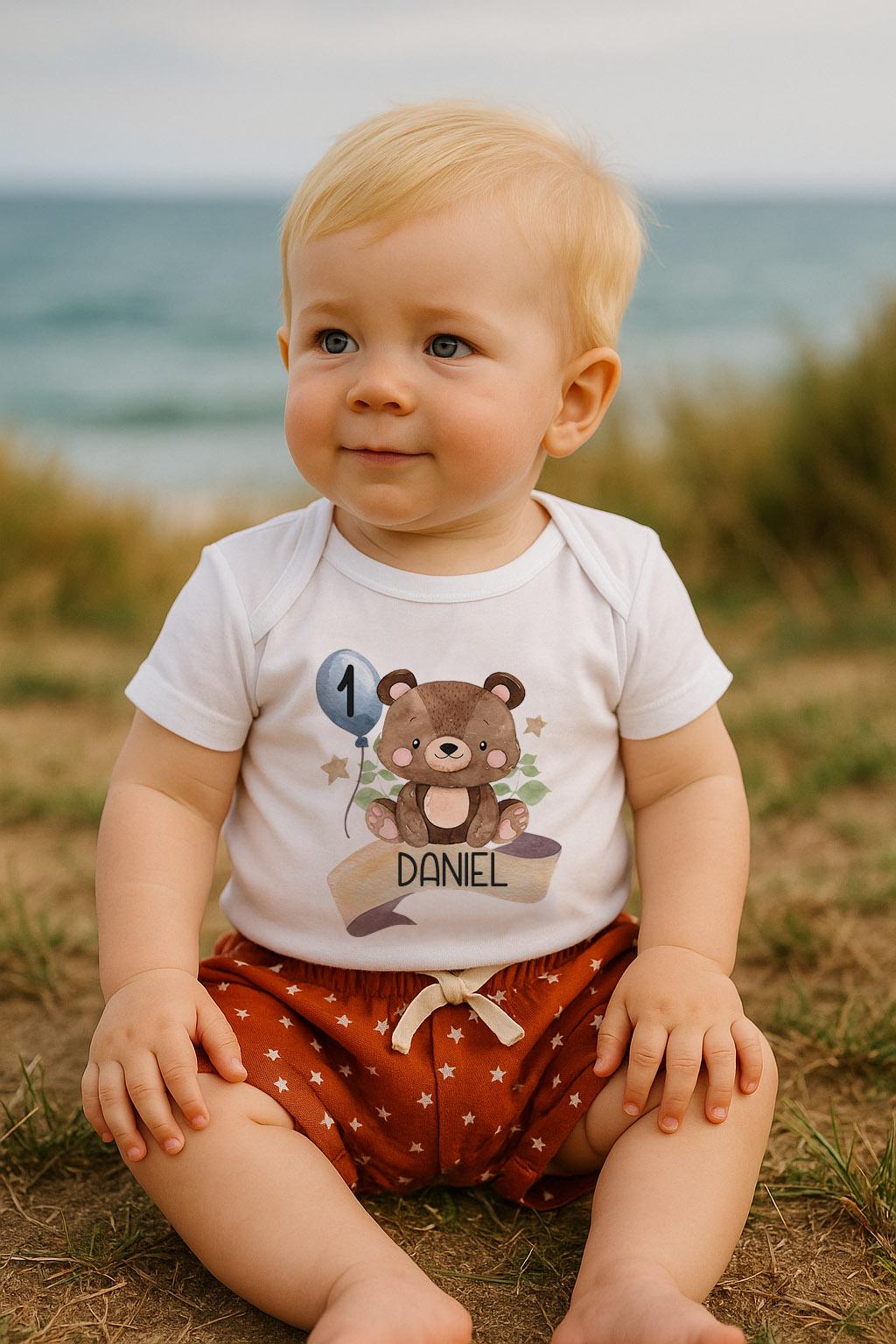 Teddy Bear First Birthday Outfit, Baby Boy, Beary Birthday Shirt, Custom First Birthday Outfit, Muslin Shorts, Boy Summer Birthday