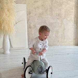 Baby Boy Christening Summer Outfit with Suspenders