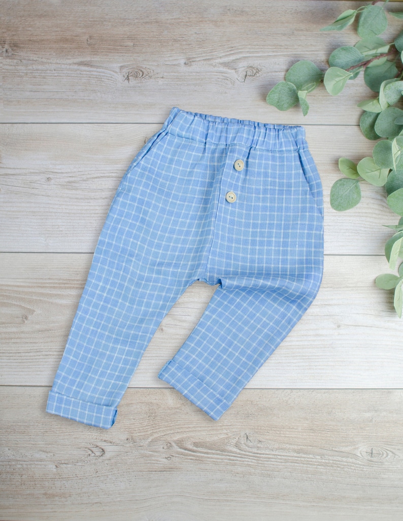 Baby Boy Pants Checked Blue Linen Pants Linen Pants for Kids Boy Linen Pants Summer clothes for baby Baptism clothes Toddler Pants