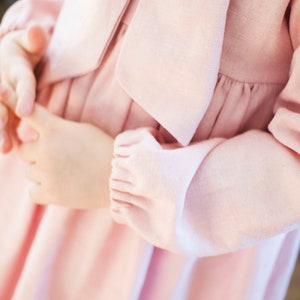 Baby Girl Robe Filles Linen Robe Poussiéreux Rose Grand Bow Filles Boho Robe Manches Longues Fleurs Filles Robe Baptême Robe Robe de baptême image 8