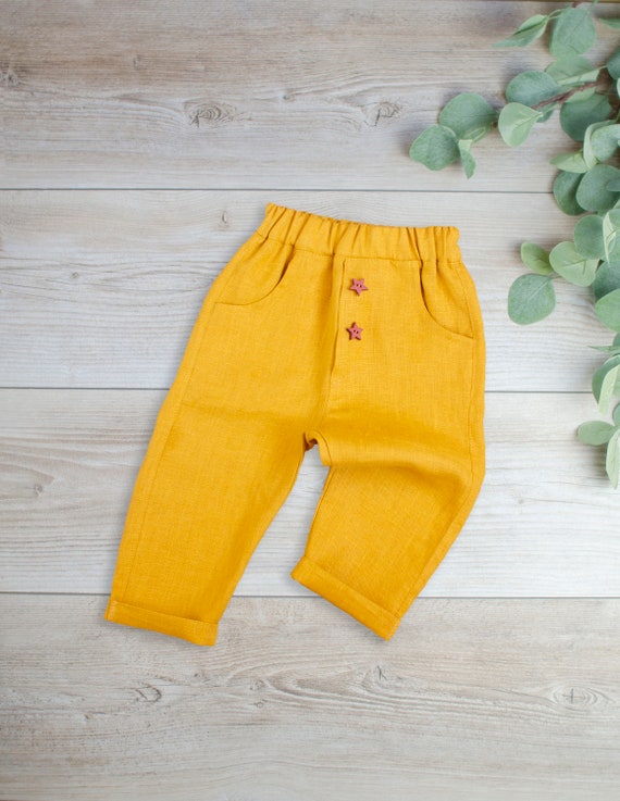 Baby Boy Linen Pants Mustard Baby Clothes Baby Linen Etsy