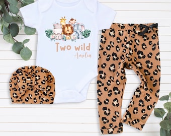 Safari 2nd Birthday Outfit Girl: Leopard Leggings, Personalized Bodysuit