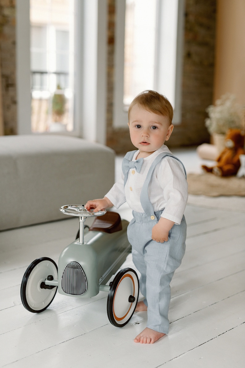 Baby Boy Christening Outfit Boy Baptism Outfit Linen Clothes image 8