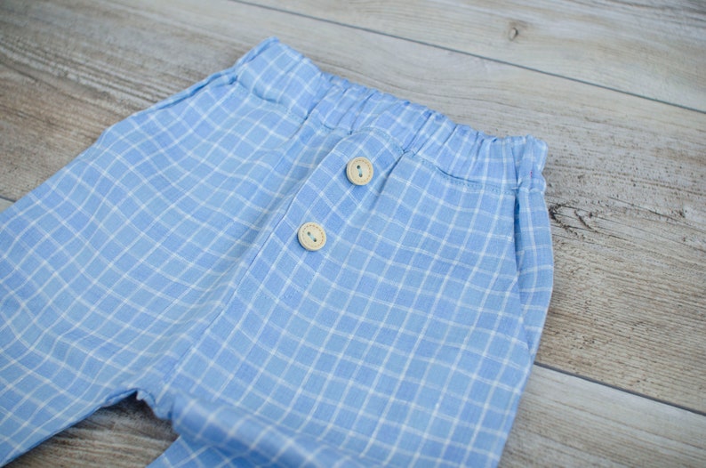 Baby Boy Pants Checked Blue Linen Pants Linen Pants for Kids Boy Linen Pants Summer clothes for baby Baptism clothes Toddler Pants