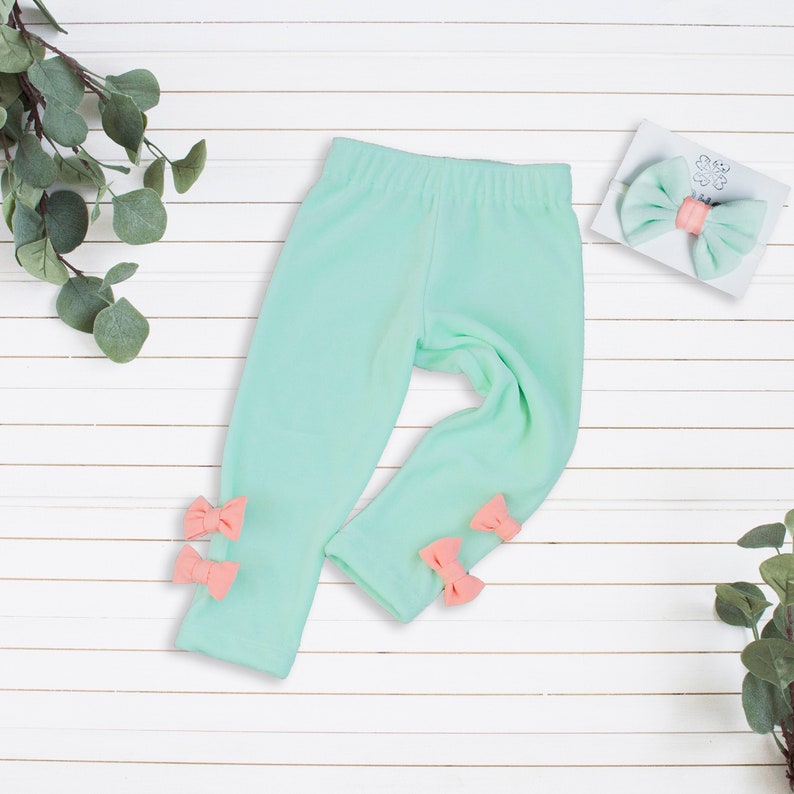 Mint Toddler Girl Pants and Bow Baby Girl Leggings Toddler Etsy