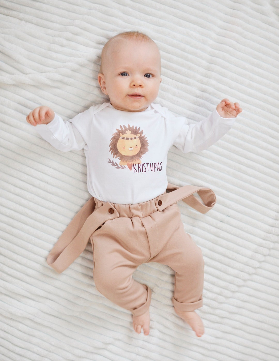 Beige Boy Suspender Pants Toddler Harem Pants With Suspenders Baptism
