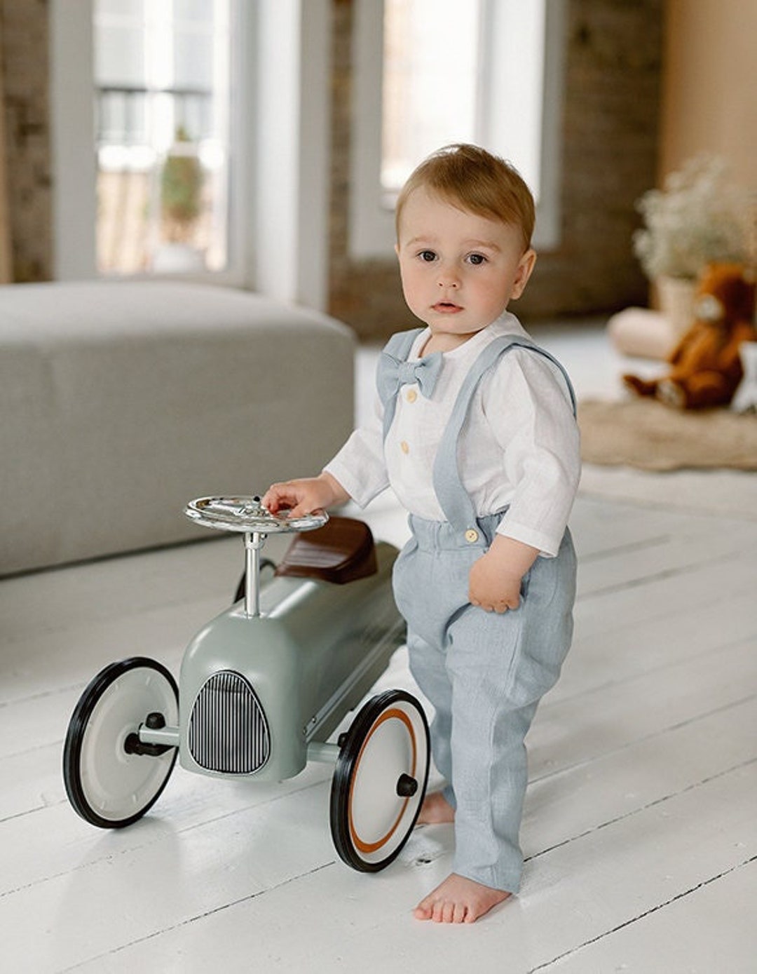 Boy Linen Pants Baby Boy Linen Trousers Light Blue Suspender Etsy