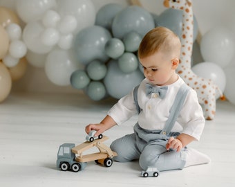 Boy Linen Pants Baby Boy Linen Trousers Light Blue Suspender Pants Christening Pants Handmade Baby Pants Linen Pants Blue Bow tie Set