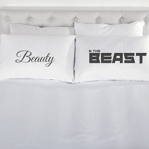 Beauty & The Beast Pillow Cases | His + Hers | Personalised Pillow Case | Wedding Gift | Bed Decor | Anniversary Gift | couple Gift | Disney