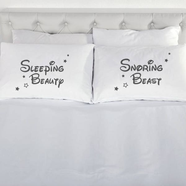 Sleeping Beauty Snoring Beast Pillow Cases | His & Hers | Personalised Pillow Case | Wedding Gift | Bed Decor | Anniversary Gift | Disney