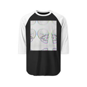 Glitch Skull Pattern Raglan Shirt | Retro Neon Skull Graphic