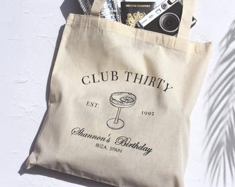 Personalised 30th Birthday Gift Tote Bag: Custom 'Club Thirty' Cocktail Design
