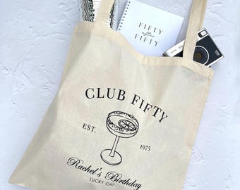 Personalised 50th Birthday Gift Tote Bag: ‘Club Fifty’ Cocktail Design