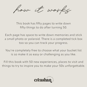 Personalised 50th Birthday gift; 50 things to do after you turn 50 Bucket List Activity Book