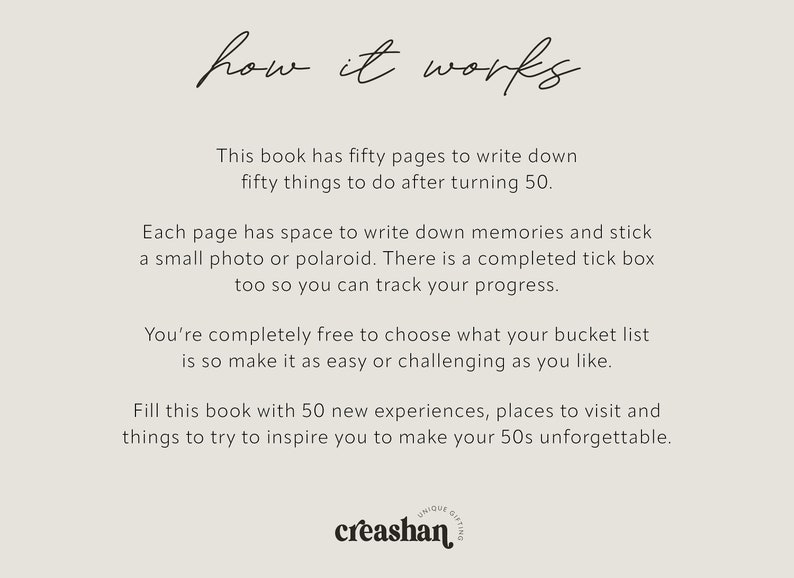 Personalised 50th Birthday gift; 50 things to do after you turn 50 Bucket List Activity Book