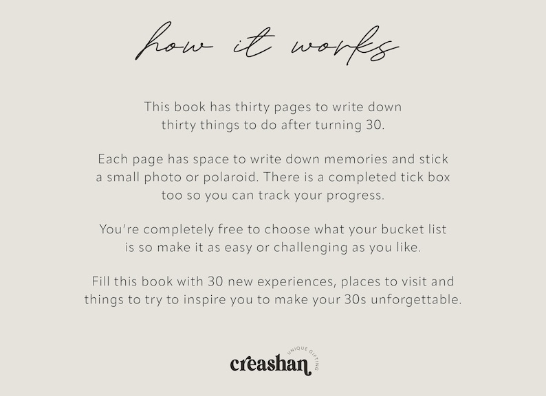 30 Things To Do After You Turn 30 Activity Bucket List Book; Personalised 30th Birthday Gift