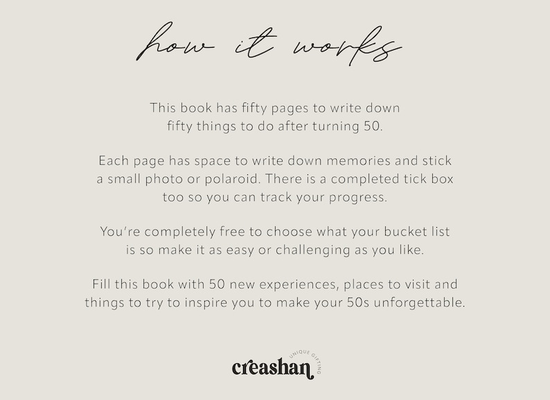 Personalised 50th Birthday gift; 50 things to do after you turn 50 Bucket List Activity Book
