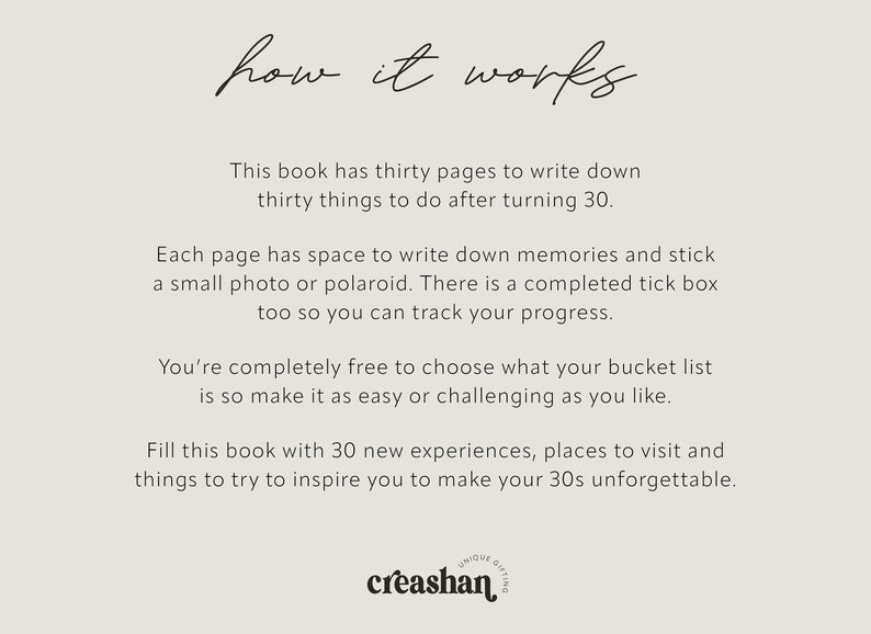 Personalised 30th Birthday gift; 30 Things To Do After You Turn 30 Activity Bucket List Book