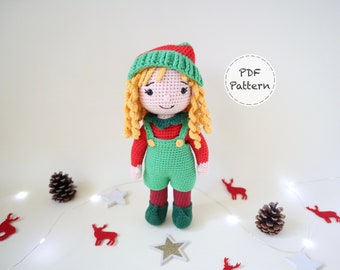 Fern the Christmas Elf Costume Doll - Crochet Amigurumi Pattern - Smiley Crochet Things - PDF Download including Photo Tutorial -  11in Doll