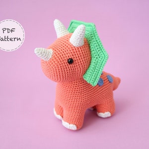 Tina the Triceratops Dinosaur - Crochet Amigurumi Pattern - PDF Download - ENGLISH Written Instructions and Photo Tutorial