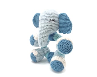 Chocalho de elefante em forma de anel para bebê - Padrão de crochê Amigurumi - Download em PDF - Instruções escritas em inglês e tutorial com fotos