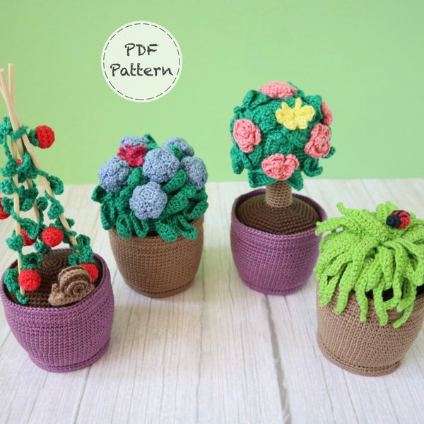 Garden Plants and Flowers & Snail, Ladybug and Butterfly - Crochet Amigurumi Pattern - PDF Download - Written Instructions + Photo Tutorial