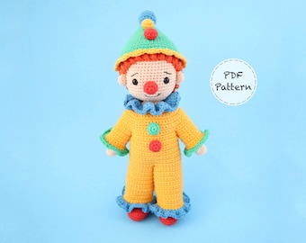 Clarence the Clown - Crochet Amigurumi Pattern - Smiley Crochet Things - PDF Download - Written Instructions and Photo Tutorial