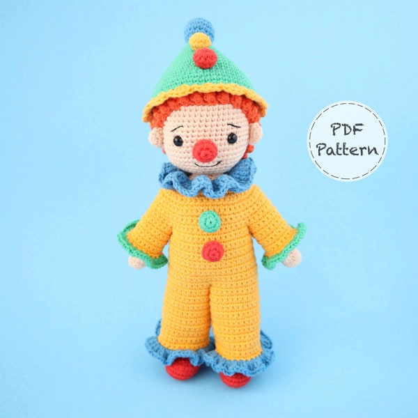 Clarence the Clown - Crochet Amigurumi Pattern - Smiley Crochet Things - PDF Download - ENGLISH Written Instructions and Photo Tutorial