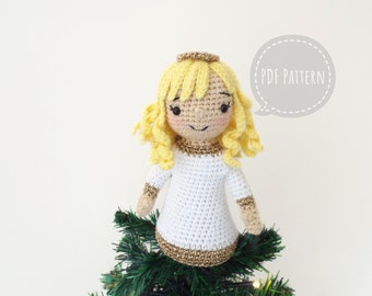 Angelica the Angel Christmas Tree Topper - Crochet Amigurumi Pattern - PDF Download- Written Instructions & Photo Tutorial - 16cm (6in) Doll