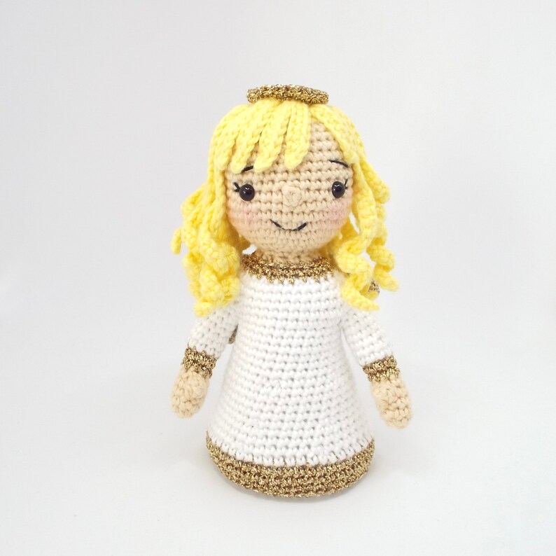 Small 16cm 6in Crochet Amigurumi Pattern Instructions Angelica the Angel Christmas Tree Topper Doll