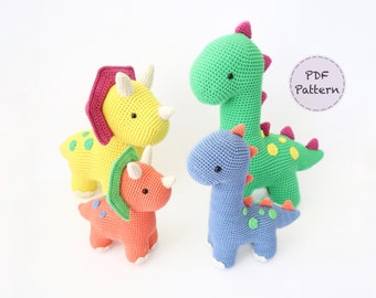 Dinosaur Bundle - Dora the Diplodocus and Tina the Triceratops - Crochet Amigurumi Pattern - PDF Download - Instructions & Photo Tutorial