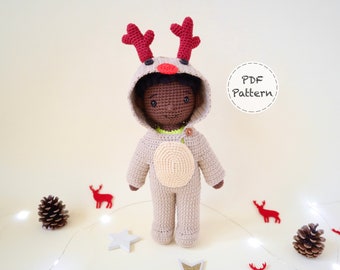 Reggie the Reindeer Christmas Doll - Crochet Amigurumi Doll - Smiley Crochet Things - PDF Download including Photo Tutorial - 12.5in Doll