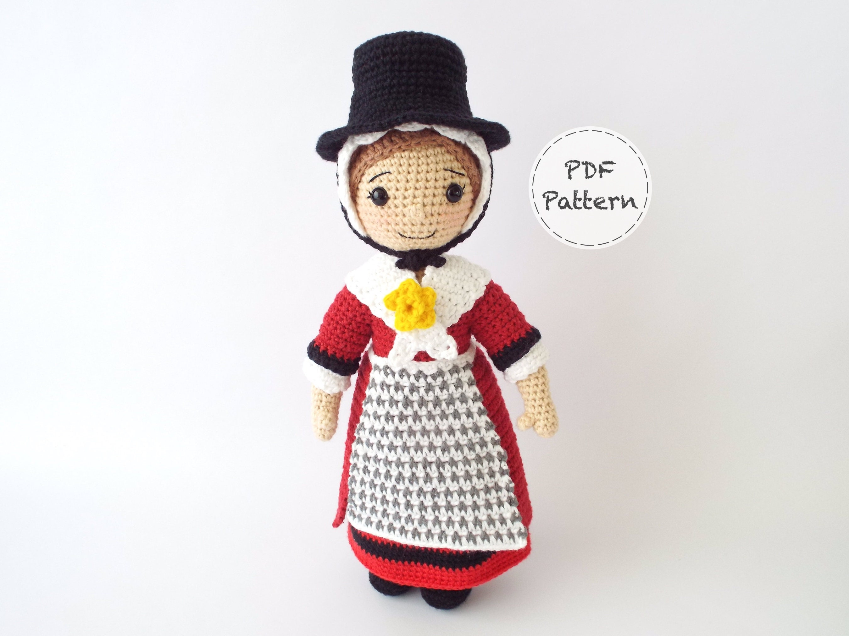 Gwen the Welsh Doll - Crochet Amigurumi Pattern  - Wales traditional dress / historical costume - Instructions and Photos - 30cm (12in) Doll