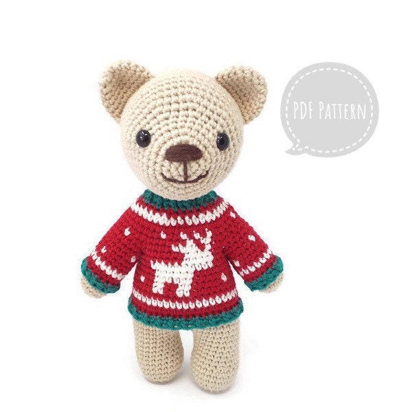 One of a kind brown teddy bear in a striped sweater by Maiia Deiko