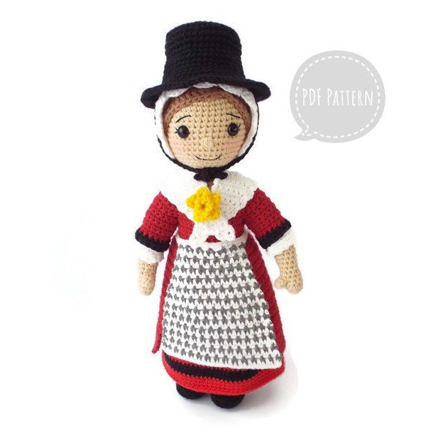 Gwen the Welsh Doll - Crochet Amigurumi Pattern  - Wales traditional dress / historical costume - Instructions and Photos - 30cm (12in) Doll